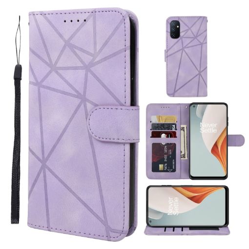 OnePlus Nord N100 Purple Leather Phone Case - Geometric Lines - 1