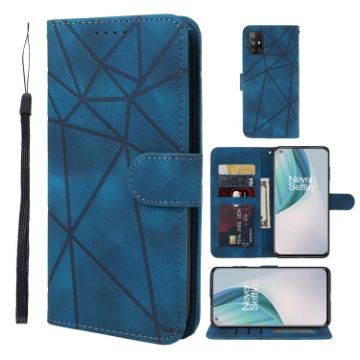 OnePlus Nord N10 5G Blue Leather Phone Case - Geometric Lines - 1