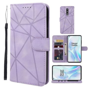 OnePlus 8 Geometric Lines Leather Phone Case (Purple) - 1