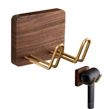 Solid Wood Hair Dryer Hanger Bathroom Punch-free Hook Storage Bracket - 1