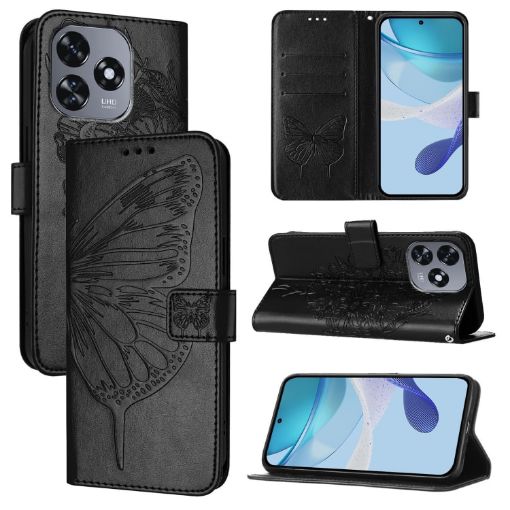 Oukitel C51 Embossed Butterfly Leather Phone Case - Black - 1