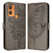 Oukitel C33 Grey Leather Phone Case - Embossed Butterfly Design - 2