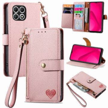 T-Mobile T Phone 2 Pro 5G Pink Leather Phone Case with Zipper Lanyard - 1