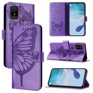 TCL 502 Embossed Butterfly Leather Phone Case - Light Purple - 1