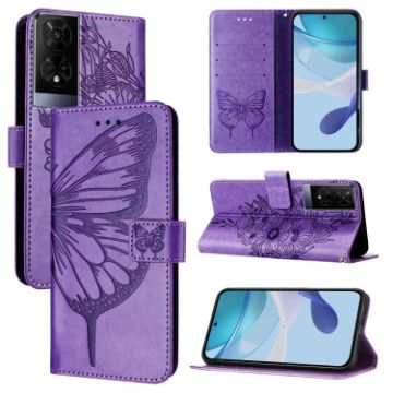 TCL 50XE 5G Embossed Butterfly Leather Phone Case - Light Purple - 1
