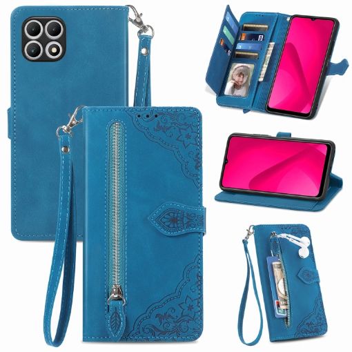 T-Mobile T Phone 2 5G Blue Leather Phone Case - Embossed Flower Design - 1