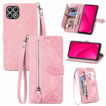 T-Mobile T Phone 2 5G Pink Leather Phone Case - Embossed Flower Design - 1