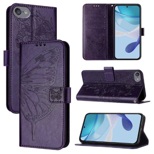 Dark Purple Butterfly Leather Phone Case for iPod Touch 7/6/5 - 1