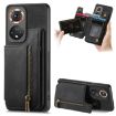 For Honor 50 Retro Leather Zipper Wallet Back Phone Case Black - 1