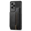 For Honor 50 Retro Leather Zipper Wallet Back Phone Case Black - 2