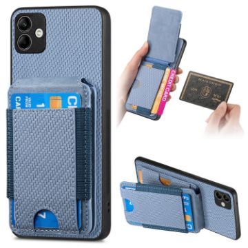 Samsung Galaxy M53 5G Carbon Fiber Wallet Stand Phone Case Blue - 1