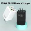150W Multi-port Fast Charger, US Plug - 3 x USB + 3 x USB-C/Type-C (Black) - 2