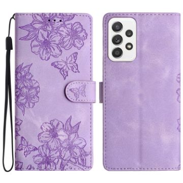 Samsung Galaxy A53 5G Cherry Blossom Butterfly PU Phone Case (Purple) - 1