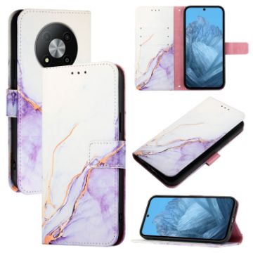 ZTE Blade A73 5G PT003 Marble Pattern Flip Leather Phone Case - White Purple - 1