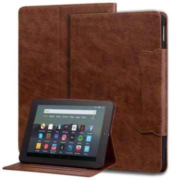 Cat Buckle Leather Case for Kindle Fire HD 8 2022 - Brown - 1