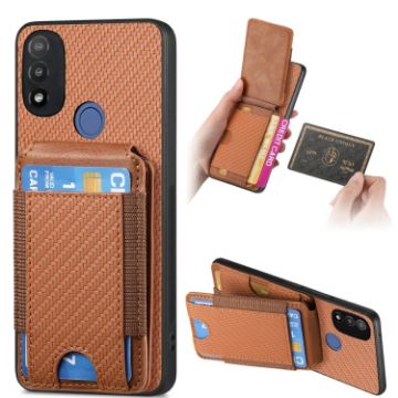 Motorola Moto E20/E30 Carbon Fiber Wallet Stand Case - Brown - 1