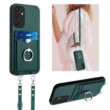 Samsung Galaxy A25 5G Crossbody Rope Ring Card Holder Case Green - 1