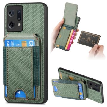 OPPO Find X5 Carbon Fiber Wallet Stand Phone Case - Green - 1