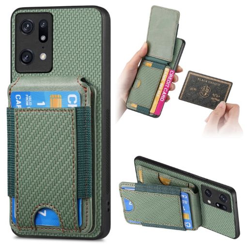 OPPO Find X5 Pro Carbon Fiber Wallet Stand Phone Case - Green - 1
