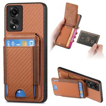 OPPO A17 Carbon Fiber Wallet Stand Phone Case - Brown - 1