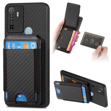 OPPO A53/A53S Carbon Fiber Wallet Stand Phone Case - Black - 1