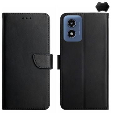 Motorola Moto E14 Genuine Leather Flip Phone Case - Black - 1