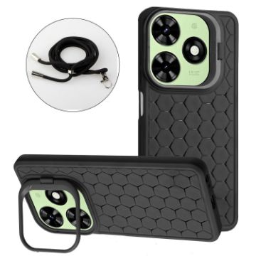 Tecno Spark 20 Honeycomb Radiating Holder TPU Phone Case with Lanyard - Black - 1