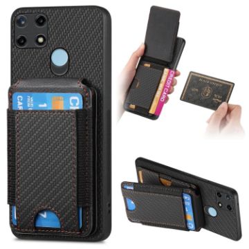 Realme C21 Carbon Fiber Wallet Stand Phone Case - Black - 1