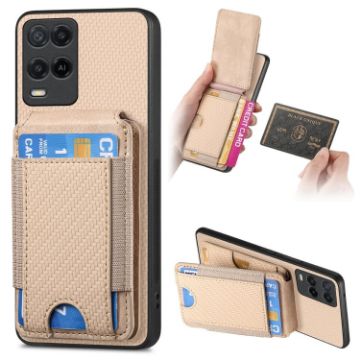 Realme 8 5G Carbon Fiber Wallet Stand Case - Khaki - 1