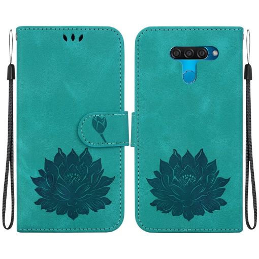 LG K50/Q60 Lotus Embossed Leather Phone Case - Green - 1