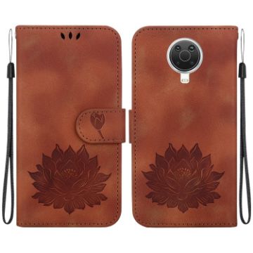 Nokia G10/G20 Lotus Embossed Leather Phone Case - Brown - 1