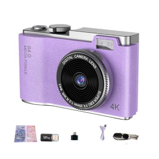 2.4 inch Dual-lens 4K HD CCD Camera Retro Kids Camera (Purple) - 1