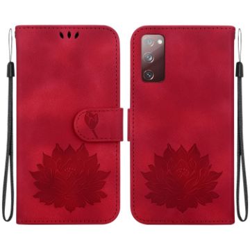 Samsung Galaxy S20 FE 4G/5G Lotus Embossed Leather Phone Case - Red - 1