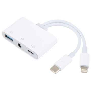 NK-109Pro USB-C/Type-C+8 Pin to USB+3.5mm Audio Adapter - 1
