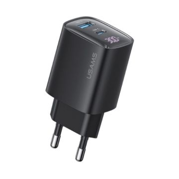 USAMS CC229 30W USB+USB-C Dual Port Charger EU Plug Black - 1