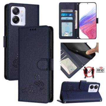 Blackview Color 8 Cat Rat Embossed Pattern RFID Leather Phone Case Blue - 1