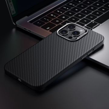 SULADA 600D Kevlar Texture PC Shockproof Phone Case for iPhone 15 Pro Max - Black - 1