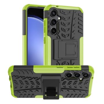 Samsung Galaxy S23 FE 5G Tire Texture TPU + PC Phone Case with Holder - Green - 1