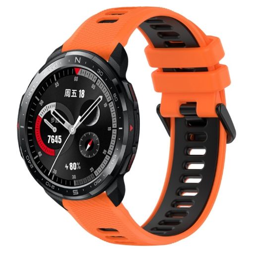For Honor Watch GS Pro 22mm Silicone Band - Orange+Black - 1