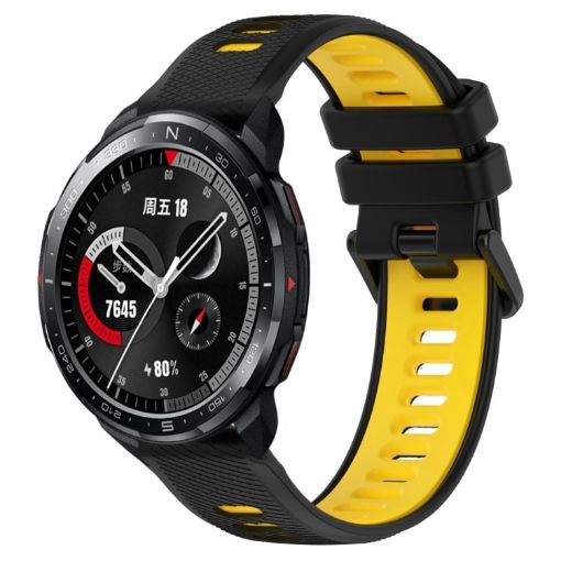 For Honor Watch GS Pro 22mm Sports Silicone Band Black Yellow - 1