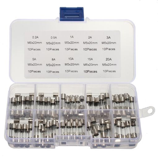 100 PCS 5x20mm Fuse Assorted Kits Glass Fuses Tube 0.2A-20A - 1