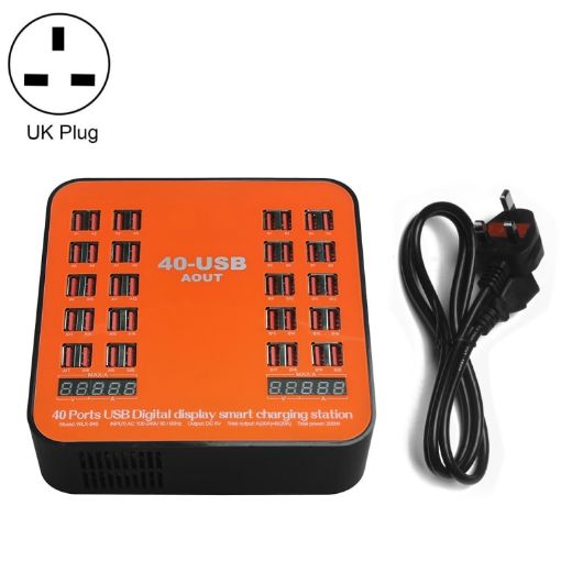 WLX-840 200W 40 Ports USB Charging Station, UK Plug - Black+Orange - 1