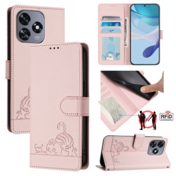 Oukitel C51 Cat Rat Embossed Pattern RFID Leather Phone Case (Pink) - 1