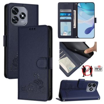 Oukitel C51 Cat Rat Embossed Pattern RFID Leather Phone Case Blue - 1