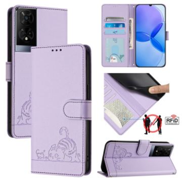 TCL 50XE 5G Cat Rat Embossed Pattern RFID Leather Phone Case (Purple) - 1