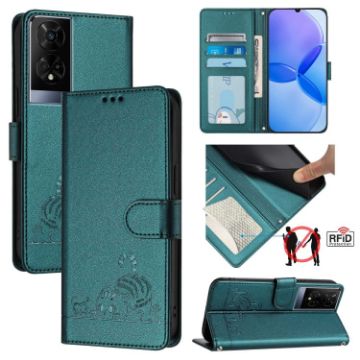 TCL 50XE 5G Cat Rat Embossed Pattern RFID Leather Phone Case - Peacock Green - 1