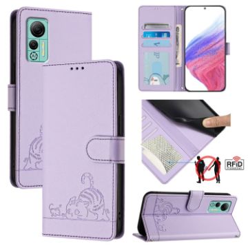 Ulefone Note 14 Cat Rat Embossed Pattern RFID Leather Phone Case - Purple - 1