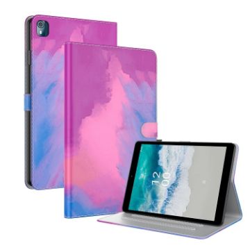 Nokia T10 Watercolor Pattern Flip Leather Tablet Case - Purple Red - 1