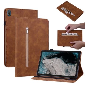 Brown Leather Tablet Case for Nokia T20 10.4 2021 - Skin Feel Solid Color Zipper - 1