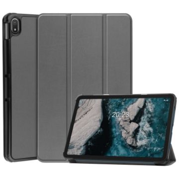 Nokia T20 Three-folding Holder Tablet Case (Grey) - 1